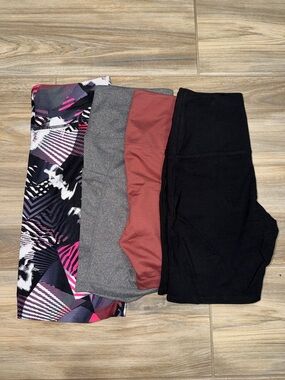Women’s Athletic Shorts 4-Pack — Black, Gray, Rust, and Pink Geometric